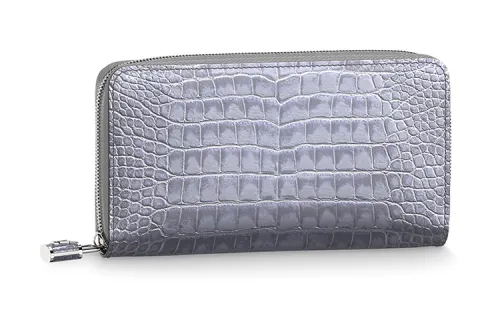 LOUIS VUITTON Zippy High Gloss Crocodile Leather Wallet Women's Silver
