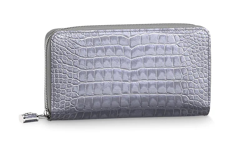LOUIS VUITTON Zippy High Gloss Crocodile Leather Wallet Women's Silver