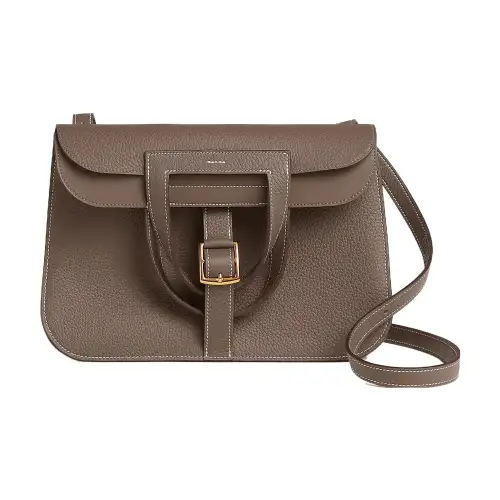 HERMES Halzan TC Bullock Leather Portable Crossbody Bag, Shoulder Bag Women's Elephant Gray