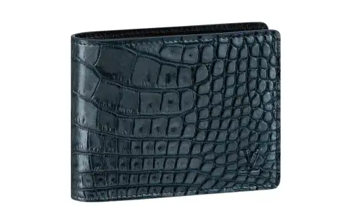 LOUIS VUITTON Multiple Flap Closure Crocodile Leather Wallet Men's Dark Blue