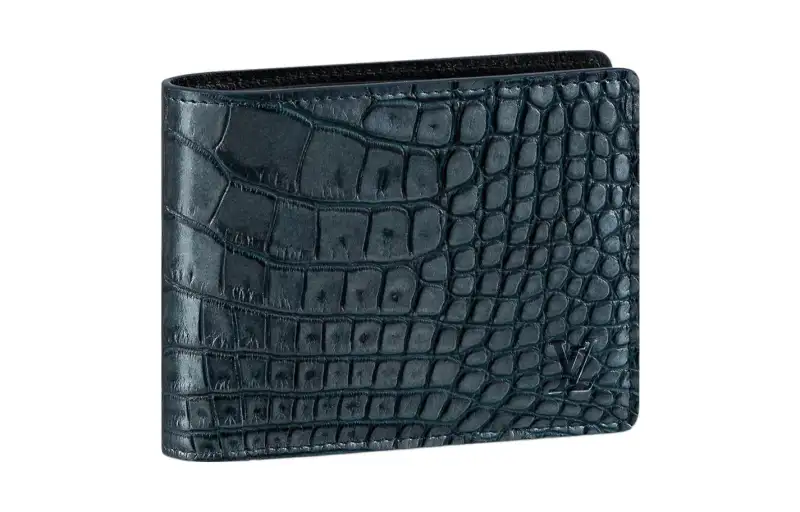 LOUIS VUITTON Multiple Flap Closure Crocodile Leather Wallet Men's Dark Blue