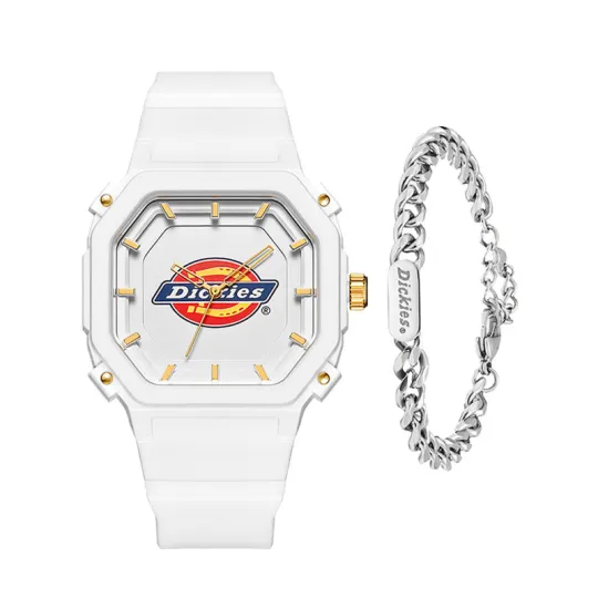 Dickies Wrist Watches Quartz Movement White Dial Unisex Box With Cuban Bracelet