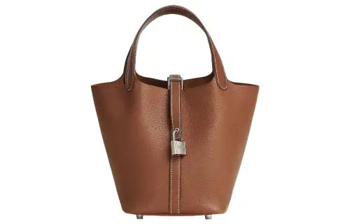 HERMES Picotin Lock Barenia Faubourg Calfskin Basket Bag, Bucket Bag, Handbag 18 Women's 34 Fauve Light Tawny