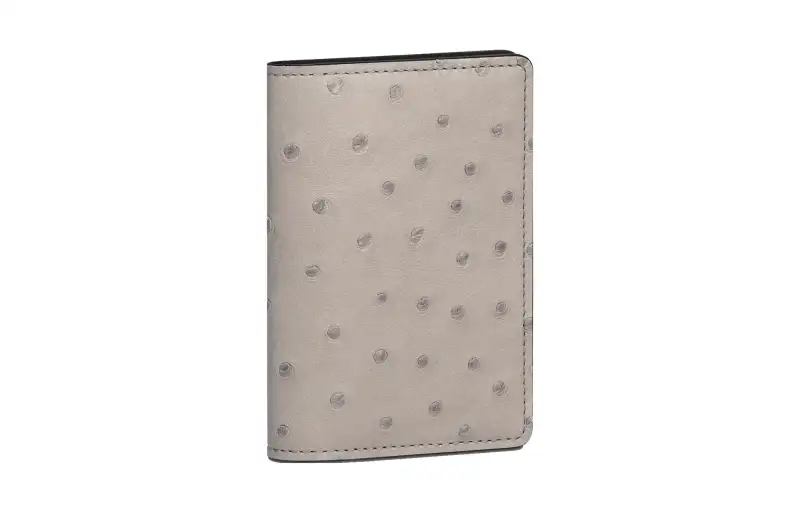 LOUIS VUITTON Ostrich Leather Card Holder, Wallet Men's Beige Gray