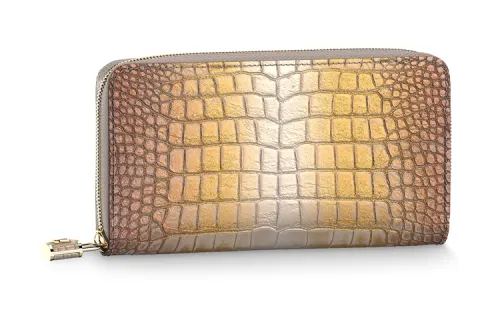 LOUIS VUITTON Zippy High Gloss Crocodile Leather Wallet Women's Gold