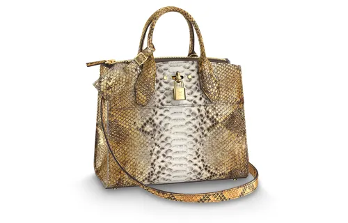 LOUIS VUITTON City Steamer Python Skin Shoulder Bag, Crossbody Bag, Handbag Small Women's Natural Brown/gold