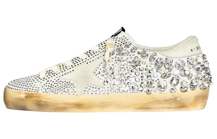 Кожаные низкие кеды Golden Goose x Swarovski Swarovski Super-Star со шнурками Простой и универсальный низкий верх. популярный панель обувь женский белый