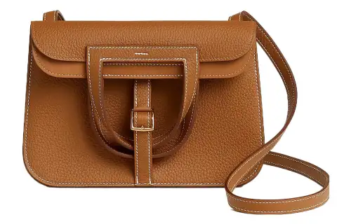 HERMES Halzan Clemence Bullock Leather Shoulder Bag, Crossbody Bag, Handbag Regular Women's 37 Gold Brown