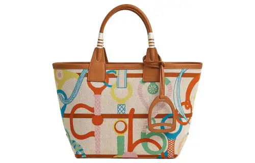 HERMES Steeple Canvas With Swift Leather Canvas Bag, Handbag Women's Multicolor
