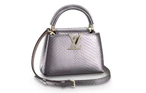 LOUIS VUITTON Capucines High Gloss Python Skin Leather Kapsyn Shoulder Bag, Crossbody Bag, Handbag Mini Women's Silver
