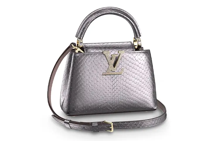 LOUIS VUITTON Capucines High Gloss Python Skin Leather Kapsyn Shoulder Bag, Crossbody Bag, Handbag Mini Women's Silver