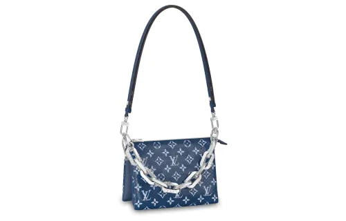 LOUIS VUITTON Coussin Monogram All Over Print Python Skin Shoulder Bag, Crossbody Bag Small Women's Dark Blue