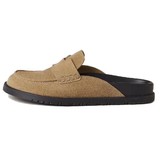 HERMES Go Mule Beige Argile Suede Calkskin Men's