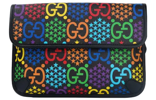 GUCCI Canvas With Leather Sling Bag, Fanny Pack Unisex Black/Multicolor