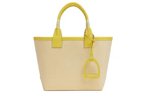 HERMES Steeple H Canvas With Swift Calfskin Handbag Women's Light Beige & Lemon