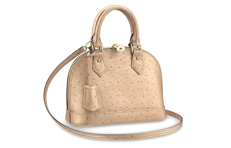 LOUIS VUITTON Alma Ostrich Leather Shoulder Bag, Crossbody Bag, Handbag Small Women's Champagne Rose Pink