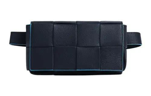 Bottega Veneta CASSETTE Pillow Bag Cow Leather Fanny Pack Mini Men's Black & Blue