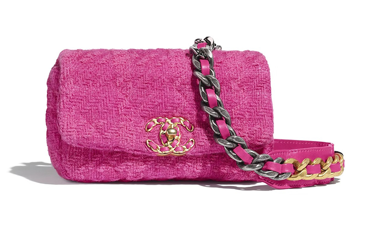 CHANEL 19Bag Twill Soft Woolen Wool Crossbody Handbag, Shoulder Bag, Fanny Pack Women's Pink