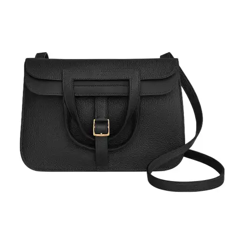 HERMES Halzan Clemence Bullock Leather Crossbody Bags Regular Unisex 89 Noir Black