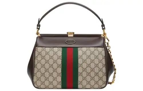 GUCCI GG Supreme Canvas With Leather Handbag Small Women's Ebony/Brown