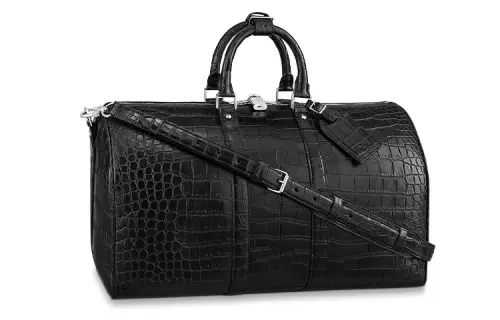 LOUIS VUITTON Keepall Crocodile Leather Travel Bag, Shoulder Bag, Crossbody Bag, Handbag Men's Black