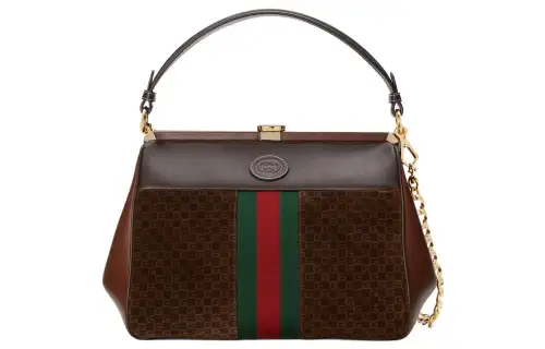 GUCCI Suede Handbag Small Women's Green/Red