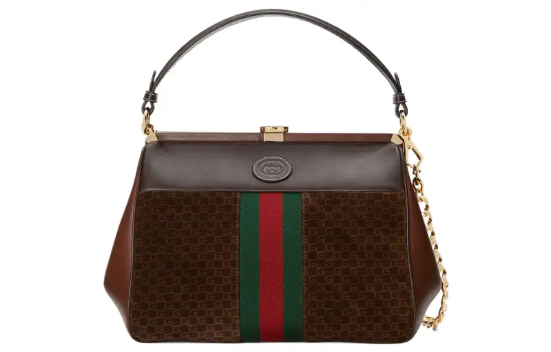 GUCCI Suede Handbag Small Women's Green/Red