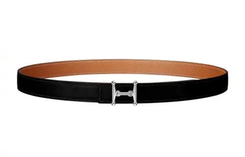 HERMES Mors Leather Belts Women's Black Width 2.4cm