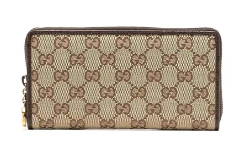 GUCCI Canvas With Leather Trim Card Holder, Wallet Regular Women's Ebony/Brown