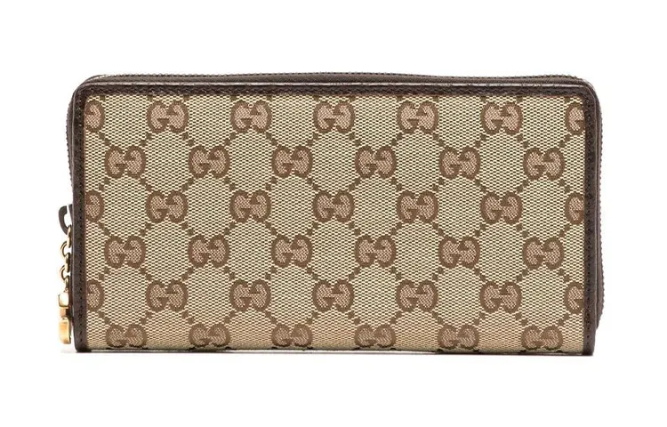 GUCCI Canvas With Leather Trim Card Holder, Wallet Regular Women's Ebony/Brown