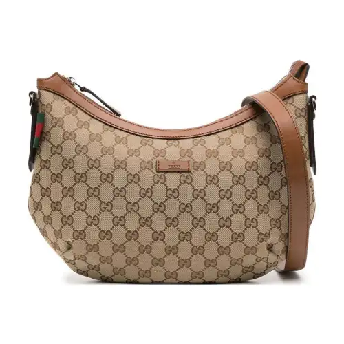 GUCCI Canvas With Leather Messenger Bag, Crescent Bag, Canvas Bag, Crossbody Bag, Shoulder Bag Men's