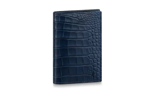 LOUIS VUITTON Flap Closure Crocodile Leather With Cow Leather Passport Holder Men's Marine Blue