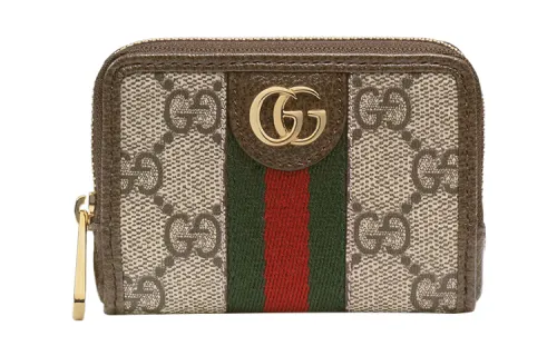GUCCI Ophidia Canvas With Leather Coin Purse, Card Holder Unisex Brown/Ebony