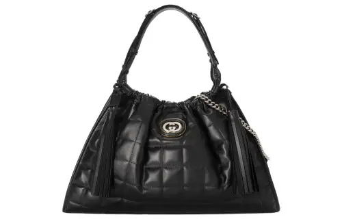 GUCCI Leather One Shoulder Handbag Medium Women's Black