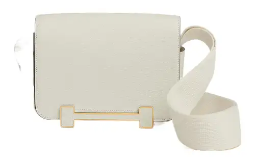 HERMES Geta Gold tone Lock Goatskin Wooden Sandal Bag, Crossbody Bag, Shoulder Bag Women's Mushroom White