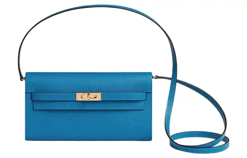 HERMES Kelly To Go Gold tone Lock Epsom Leather Crossbody Wallet Regular Women's 7Q Mykonos Greek Blue