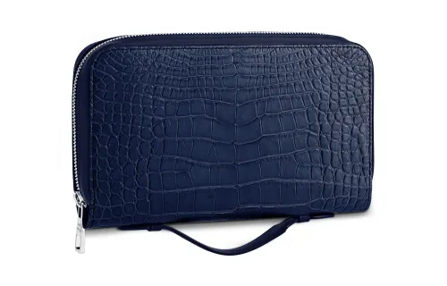 LOUIS VUITTON Zippy Crocodile Leather Wallet Men's Dark Blue