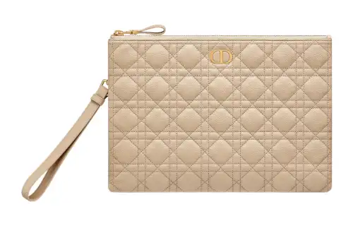 DIOR Caro Calfskin Handbag Clutch Large Women's Sand