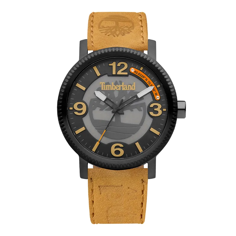 Timberland Scusset Wrist Watches Quartz Movement Leather Strap 44mm Black Dial Men's Watches