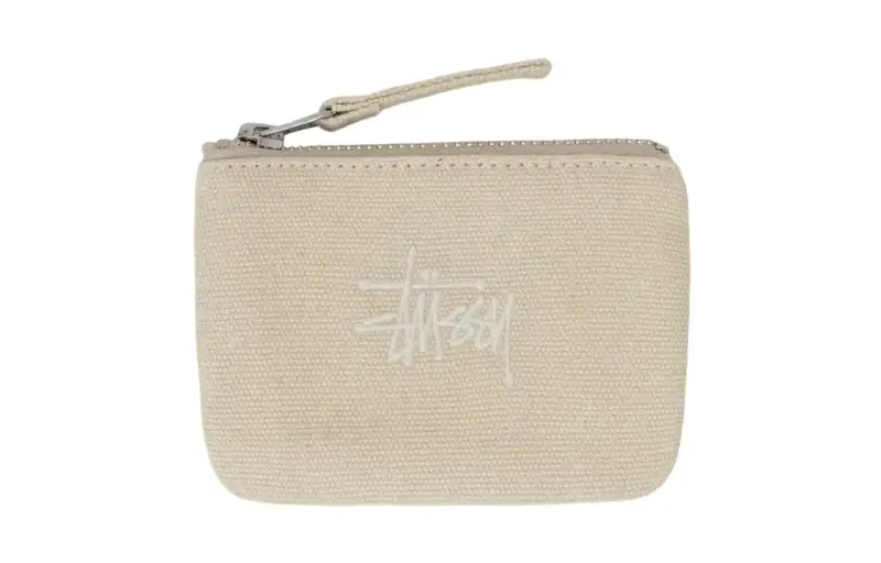 Stussy Cotton Canvas Bag Coin Wallet Purse Regular Unisex White