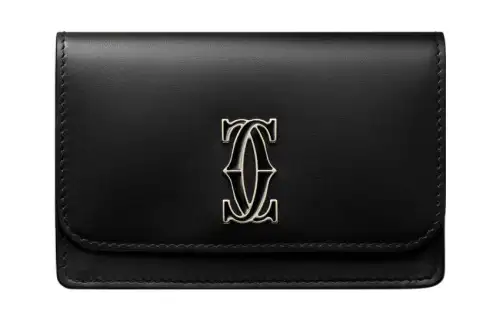 CARTIER Calfskin Card Holder Women's Black
