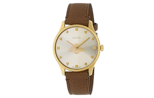 GUCCI G Timeless Collection Wrist Watches Quartz Movement Genuine Leather Strap 36mm Gray Dial Women's Watch