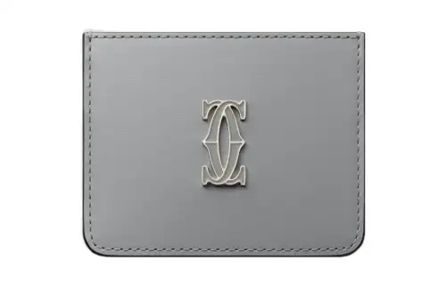 CARTIER Calfskin Card Holder Women's Gray
