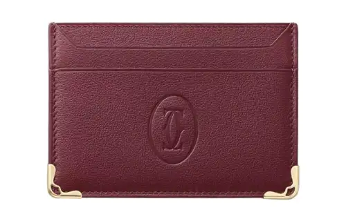 CARTIER Must De Cartier Calfskin Card Holder Women's Burgundy