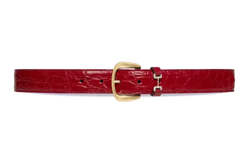 GUCCI Horsebit Crocodile Leather Belts Women's Red Width 3cm