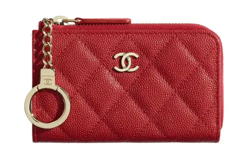 CHANEL Grain Caviar Calfskin Coin Purse Women's Red
