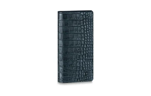 LOUIS VUITTON Brazza Flap Closure Crocodile Leather Card Holder, Wallet Men's Dark Blue