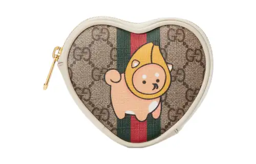 GUCCI Canvas With Leather Trim Coin Purse Women's Beige/Ebony
