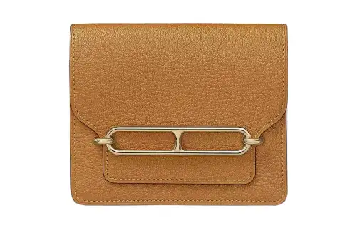 HERMES Roulis Goatskin Pig Nose Clutch Fanny Pack Wallet Women's 28 Caramel