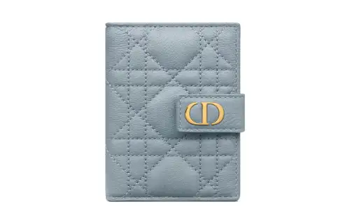 DIOR Caro Calfskin Card Holder, Wallet Women's Cloud Blue